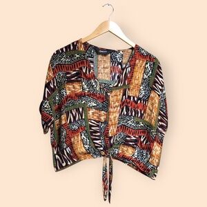 Vintage 90s Options Melrose Bohemian African Pattern Neutral Colored Women’s Top